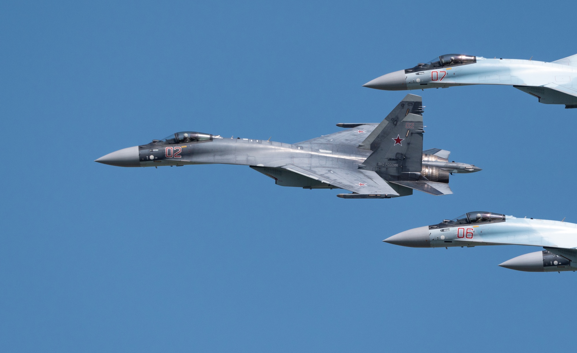Aerobatic teams Falcons Russia on planes Su-30 of the international aerospace salon MAKS-2019