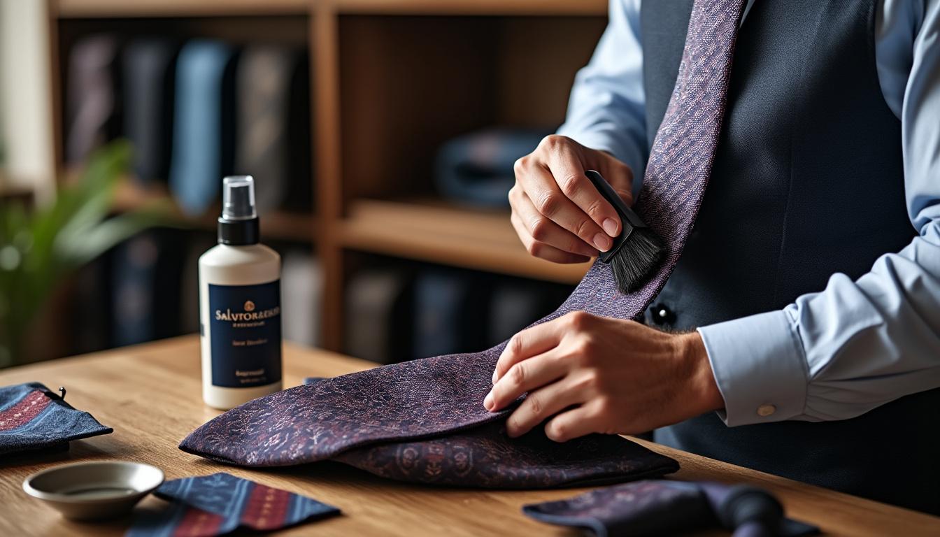 découvrez nos conseils pratiques pour nettoyer et entretenir vos cravates homme salvatore ferragamo. prolongez la durée de vie de vos accessoires en apprenant les meilleures techniques d'entretien et de nettoyage adaptés à leur luxe et qualité.