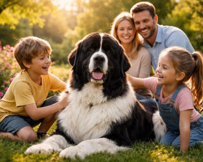 découvrez le terre neuve blanc et noir, un chien doux et protecteur, parfait compagnon pour toute la famille.