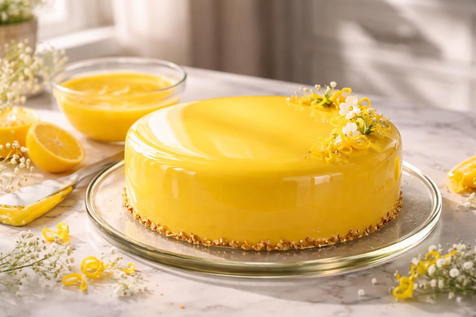 découvrez nos astuces pour réussir un glaçage miroir jaune parfait et épater vos invités avec un dessert éclatant et gourmand.
