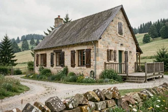 Maison de vacances en pierre typique des Ardennes belges entourée de collines verdoyantes en Wallonie