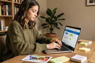 Jeune femme vendant un billet de concert en ligne depuis son bureau à domicile avec un ordinateur portable