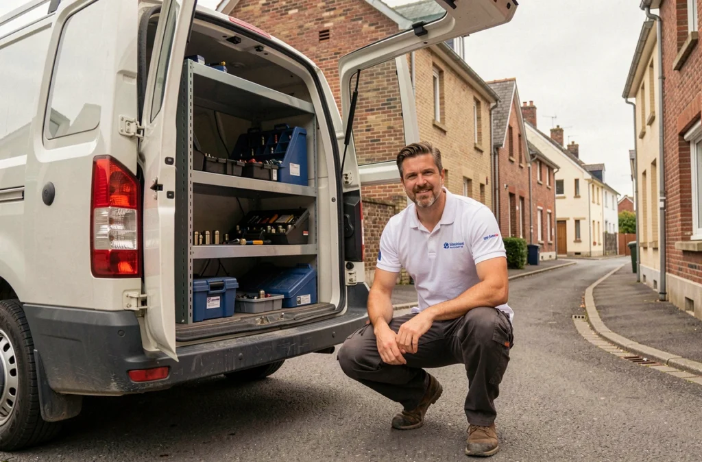Serrurier ASO Serrurier préparant son matériel depuis son véhicule dans une rue résidentielle du Pas-de-Calais