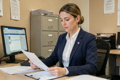 Fonctionnaire de catégorie C travaillant dans un bureau administratif français, illustrant la revalorisation salariale 2026