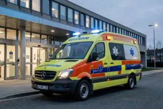 Ambulance garée devant les urgences d'un hôpital belge